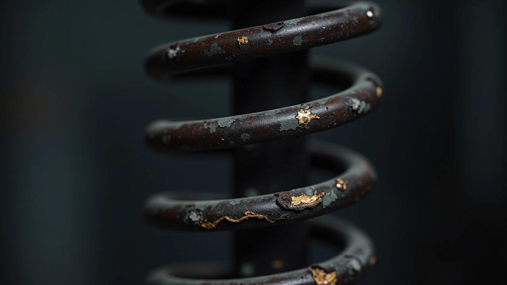 Car suspension spring coil component isolated showing wear and damage